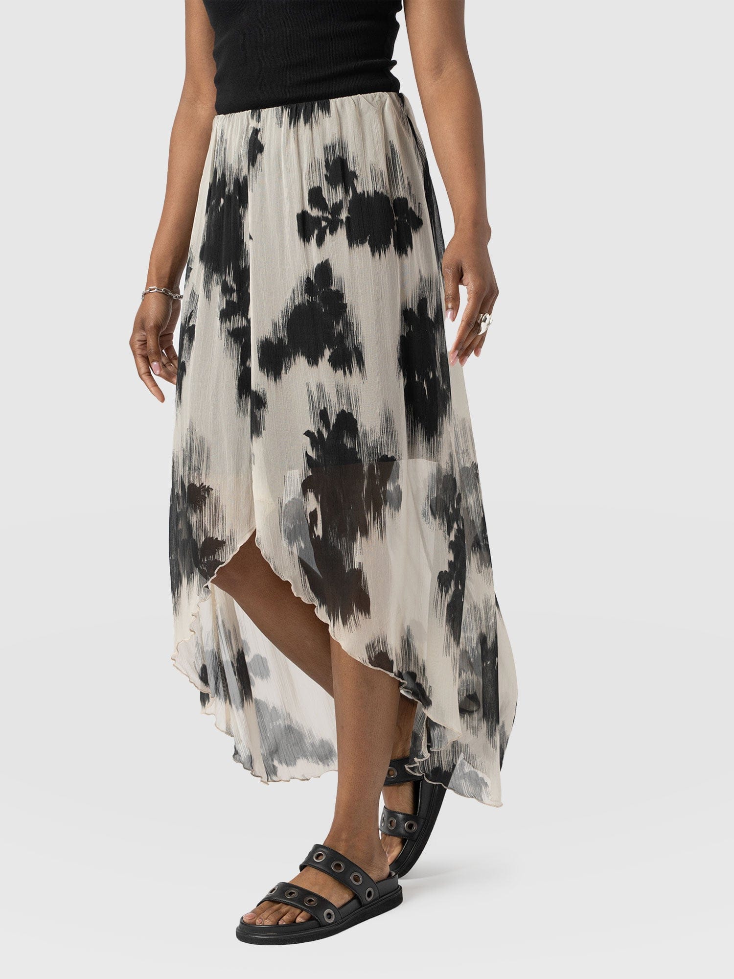 Lexi High Low Skirt - White Fade Floral